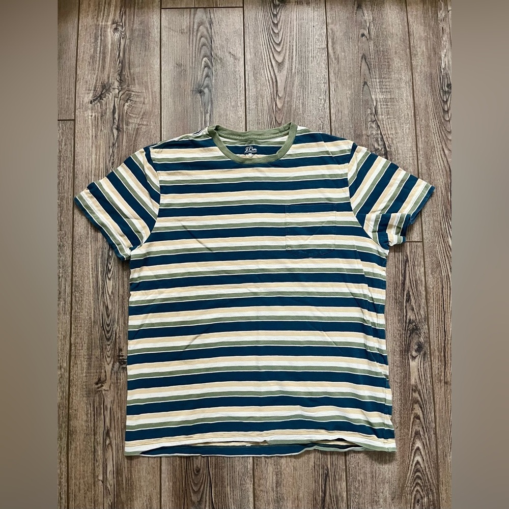 J. Crew Green and Cream Striped Tee